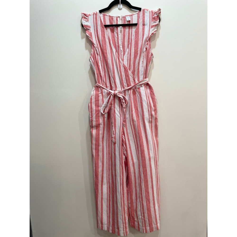 Old Navy Pink and White Striped Sleeveless Jumpsuit